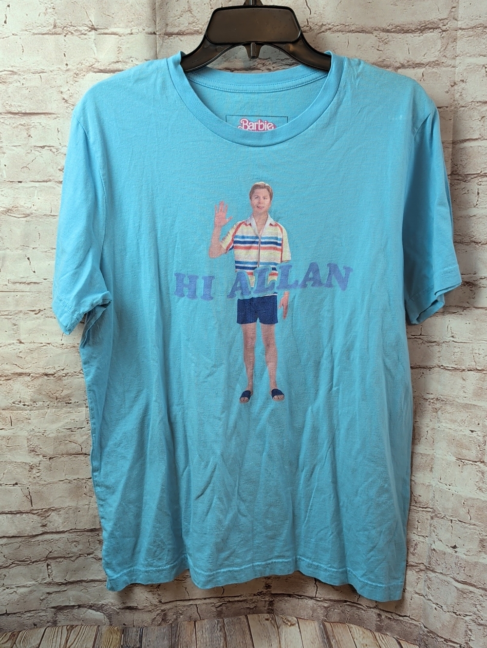 Barbie Men’s Light Blue Graphic Tee Shirt Hi Allan Design Large